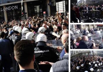 (VIDEO) PROTEST U BEOGRADU: Sukob demonstranata i policije u centru, Vučić blokiran u zgradi Predsjedništva